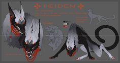 the concept art for heiden's character sheet, which includes wolfs and demon