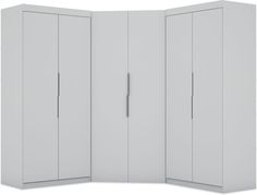 a white room divider with three doors