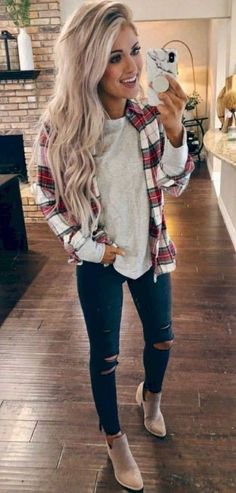 Look Grunge, Flannel Outfits, Mode Casual, Long Blonde, Pinterest Outfits, Cute Fall Outfits, Long Blonde Hair, Casual Winter Outfits, Glamour Fashion