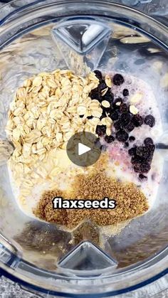 ingredients in a blender to make blueberry oatmeal smoothie recipe