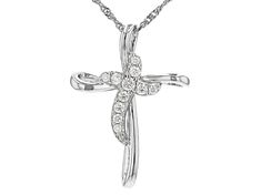 Moissanite Fire(R) .31ctw diamond equivalent weight round, Platineve(R) cross pendant with 18 inch Singapore chain. Measures approximately 1 & 1/8" L x 13/16" W. Chain has a lobster clasp and a 2 inch extender. Actual moissanite weight is .26ctw. Comes with certificate of authenticity. Diamond Crucifix Necklace With Accents, Anniversary Cross Necklace With Diamond Accents, Diamond Round Cross Necklace For Anniversary, Diamond White Crucifix With Diamond Accents, Diamond Jewelry Necklace, Jewelry Television, Heart Shaped Rings, Cross Jewelry, 1 Carat