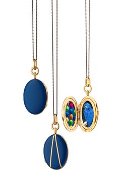 MONICA RICH KOSANN-Blue Enamel Vermeil Oval Locket Necklace-YELLOW GOLD Monica Rich Kosann Jewelry, Oval Locket Necklace, Monica Rich Kosann, 17 Black, Oval Locket, Fine Jewels, Gold Enamel, Locket Necklace, Black Steel