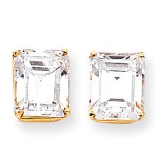 14k Yellow Gold Emerald Cut Cubic Zirconia Earring White Studs, Earring For Women, Jewelry Earring, Yellow Gold Setting, Cubic Zirconia Earrings, Zirconia Earrings, Emerald Stone, Yellow Gold Earring, Emerald Cut