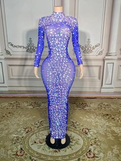 Lorelei Rhinestone Maxi Dress - Glory Connection Blue Fitted Long Sleeve Sequin Dress, Glamorous Light Blue Evening Dress For Party, Royal Blue Embellished Evening Dress For Parties, Fitted Blue Sparkling Sequin Dress, Blue Long Sleeve Sequin Dress For Formal Events, Blue Long Sleeve Sequin Dress For Formal Occasions, Elegant Blue Dress With Rhinestones, Elegant Blue Dresses With Rhinestones, Blue Sparkling Sequin Dress For Night Out