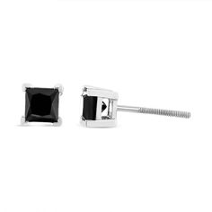 14K White Gold Princess-Cut Treated Black Diamond Classic 4-Prong Stud Earrings Earrings Fashionsarah.com Black Diamond Stud Earrings, Black Diamond Earrings Studs, Black Diamond Studs, Black Diamond Earrings, Princess Cut Gold, Stud Style, Solitaire Studs, Classic Earrings, Black Diamonds