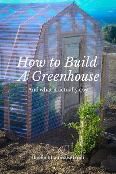 a small greenhouse with the words how to build a greenhouse and what it actually cost