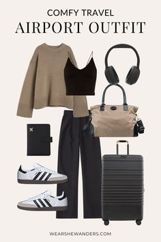 Travel Outfit Women Airport Style, Hidden Love Fashion, What To Wear On A Plane Long Flights, Travel Outfit Inspiration, Airport Outfit Inspo Comfy, Fancy Airport Outfits, Outfit For Trip Travel Fashion, Woman Airport Outfit, Business Casual Airport Outfit