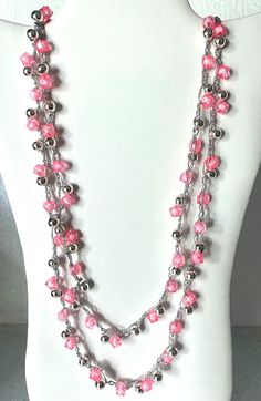 This beautiful necklace is made with squareshaped medium Pink colored beads and (silver colored) round beads. The pink beads have a pretty icy look. 58 inch in circled length. Can be worn layered. Crochet Beaded Necklace, Pink Beads, Beautiful Necklace, Hand Crochet, The Pink, Round Beads, Beautiful Necklaces, Labour Day, Necklace Etsy