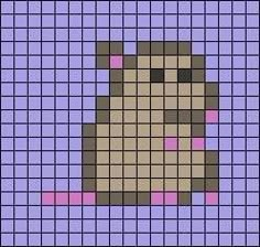 a cross stitch pattern with a dog on it's face in purple and brown