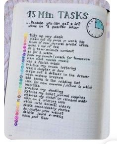 an open book with the words 75 min tasks written on it