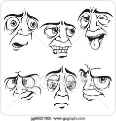 cartoon faces drawn in black and white