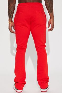 Model Height: 6'1 - Waist: 32 - Wearing Large Big & Tall: Height 6'5 - Waist 42 - Wearing XXXL Available In Red. Elastic Waistband Drawstring Side Hand Pockets 60% Cotton, 40% Polyester Imported | Mens Tyson Skinny Stacked Flare Sweatpant in Red size 3XL by Fashion Nova