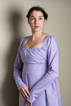 Lavender Long Sleeve | Regency Gown - Samson Historical Victorian Cotton Dress With Historical Design, Victorian Cotton Prairie Dress, Cotton Victorian Dress For Dressmaking, Regency Style Empire Waist Dress With Historical Design, Regency Style Dress With Empire Waist And Historical Design, Daywear Dresses With Historical Design And Fitted Bodice, Regency Prairie Dress With Empire Waist For Wedding, Victorian Cotton Prairie Dress With Long Sleeves, Victorian Dress With Fitted Bodice In Regency Style