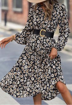 The EMES SHOP dress is detailed with vintage floral prints. Features a v neck line. long sleeves. flowy skirt. and mid-calf length. Pair it with knee-high boots and a handbag for a fabulous look.MATERIAL:100% PolyesterMEASUREMENTS: Product Length46.85"-49.21"in 4-6-Small | Waist: 25-26.5 in | Chest: 33-34.5 in | Hips: 35-36.5 in 6-8-Medium | Waist: 26.5-28 in | Chest: 34.5-36 in | Hips: 36.5-38 in 8-10-Large | Waist: 28-29.5 in | Chest: 36-37.5 in | Hips: 38-39.5 in 10-12-X-Large | Waist: 29.5-3 Fall Midi Dress, Vintage Floral Prints, Fall Midi, Midi Dress Fall, Oversized Outfit, Shop Dress, Spring Prints, Flower Skirt, Vintage Floral Print