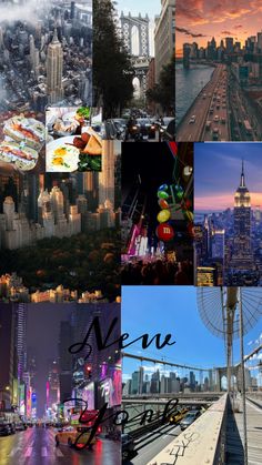 a collage of photos with the words new york on them