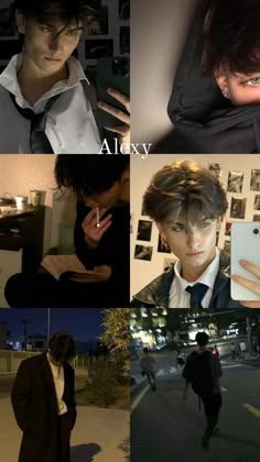 the collage shows four different people with their cell phones and one has his hand on his head