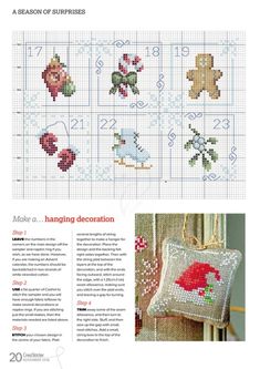 the cross stitch pattern is featured in this article, which shows how to make an orname