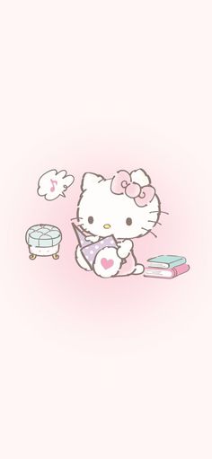 a hello kitty wallpaper with some food