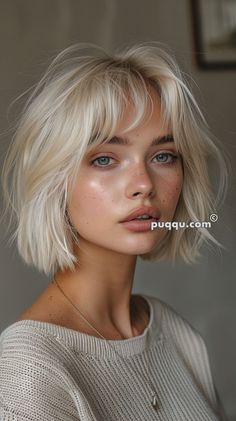 Bob With Light Bangs, Trendy Blonde Hair Short, Short White Blonde Hair, White Hair Bob, Platinum Short Hair, Platinum Blonde Bob, Platinum Bob, Blonde Hair At Home, Short Bleached Hair