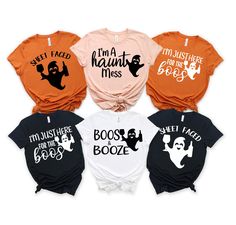 These t-shirts are such a fun and joyous way to show your style while shopping, heading to the beach, bringing your children to different social events, family outings, and just in everyday life. All my t-shirt designs are machine cut, hand weeded which means each piece of vinyl I picked out individually, and then pressed with a vinyl iron. Halloween Group Shirts Picture: Halloween party shirts Sizes: XS-2XL Fabric: Jersey The t-shirts I have chosen are of great quality soft, comfortable, and fi His And Hers Halloween Shirts, Halloween Horror Nights Shirts, Halloween Tshirt Ideas Funny, Halloween Group Shirt Ideas, Halloween Shirts Vinyl, Group Halloween Shirts, Halloween Horror Nights Outfit, Halloween T Shirt Ideas, Bar Shirts