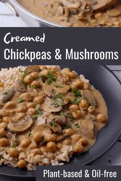 two pictures with different types of food in them and the words creamed chicken & mushrooms on top