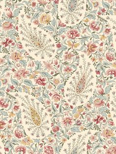 an image of a floral wallpaper with many different flowers and leaves on the side