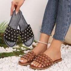 Patterned:Solid colorMaterial:Faux leatherClosure:Slip-onToe Style:Open ToeHeel Hight:Flat HeelItem ID:MV112750 Summer Shoes Women, Slippers Platform, Shoes For Woman, Flats For Women, Basic Heels, Women Heels, Summer Slippers, Women Slippers, Summer Flats