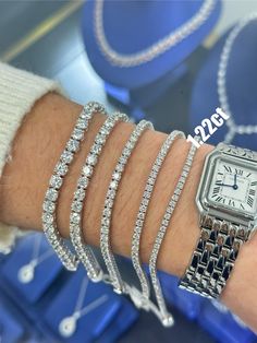 - Round Lab Grown Diamonds, 123 Stones, 1.22ct, E-F Color, VS1 Clarity - 18k White Gold, 5.76gm Wrist Stack, Wrist Stacks, Necklace Gift Box, Vintage Omega, Diamond Gift, Luxury Diamonds, Wedding Jewelry Bracelets, Buying Diamonds, Tennis Bracelet Diamond