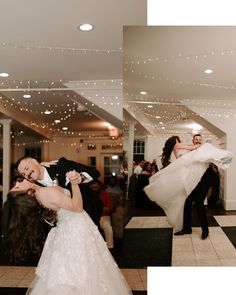 the bride and groom are dancing on the dance floor