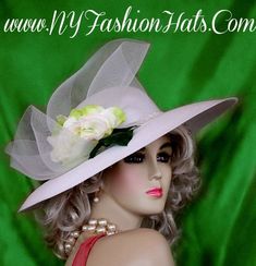 Women's Ladies - White Dressy Special Occasion, Wide Brimmed Fashion Hat With A Rose. This Elegant Hat Is Appropriate For Winter Spring, Summer, And Fall. A Perfect Dress Hat, For Special Occasion, A Formal Event, Parties, A Garden Tea Party, Holidays, Church, A Wedding, Horse Races, The Kentucky Derby, The Belmont Stakes, And The Preakness. Custom Made And Designed By www.NYFashionHats.Com Wedding Horse, Mother Of The Bride Hats, Church Lady Hats, Elegant Hat, Ladies Dress Hats, Horse Races, Royal Ascot Hats, Belmont Stakes, Luxury Hats