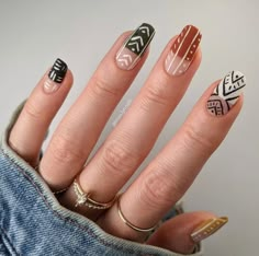 Short Square Nails Geometric, Boho Nail Designs, Western Fall Nails, Fall Western Nails, Western Nail Designs, Country Nail Designs, Trendy Fall Nail Designs, Nail Designs For Fall, Trendy Fall Nails