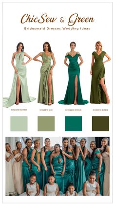 the bridesmaid dresses are all different colors, and they have their names on them