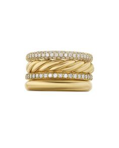 David Yurman Dy Mercer Multi Row Ring in 18K Yellow Gold with Pave Diamonds Downtown Nyc, Cognac Diamonds, Cable Bracelets, Women's Rings, Diamonds And Gold, Jewelry For Her, Chain Earrings, High Jewelry, David Yurman