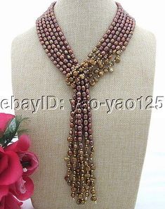 Great Shopping 51 3 Strands Brown Rice Keshi Freshwater Cultured Pearl Long Necklace, Jewelry Luxury Temple Jewelry Necklace With Dangling Beads, Pearl Long Necklace, Keshi Pearls, Brown Rice, Fashion Jewelry Necklaces, Cultured Pearls, Necklace Jewelry, Long Necklace, Amazing Jewelry