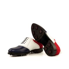 Rotimi saddle golf shoes - Q by QS White Plain Toe Lace-up Shoes For Derby, White Wingtip Oxfords With Brogue Detailing, White Business Dress Shoes With Rubber Heel Cap, White Oxford Dress Shoes With Rubber Sole, White Leather Shoes With Contrast Sole, White Oxford Dress Shoes For Derby, Classic White Cap Toe Oxfords, Classic Leather Golf Shoes, White Wingtip Dress Shoes With Rubber Heel Cap