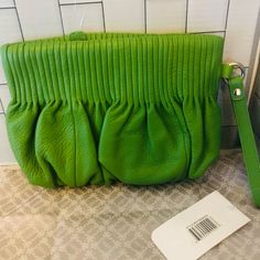 *Nwt*Beautiful Green Boho Vibe Clutch With Wristlet. Perfect Complement To Your Outfit! You Will Definitely Get Lots Of Compliment With This Piece Bundle And Save Chic Green Clutch With Detachable Handle, Green Leather Rectangular Clutch, Green Zipper Clutch Wallet, Green Clutch With Zipper Closure, Green Clutch With Gold-tone Hardware, Boho Green, Boho Vibe, Leather Clutch, Pebbled Leather