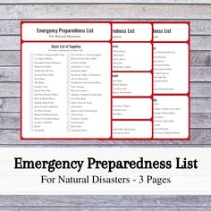 Emergency Preparedness List | Natural Disasters | Basic Supplies List | Printable | Red, Black and White | US Letter **Digital Download** Natural disasters can be unpredictable and scary. However, this emergency preparedness list specifically for natural disasters can help prepare for the unexpected. This three page printable includes a basic supplies list, an added supplies list for common disasters, a first aid list, and a car supplies list. Be ready for the unexpected natural disaster with th Survival Supplies List, Emergency Bag List, Emergency Preparedness Kit List, Emergency Supply List, Preppers List, Storm Preparedness, Emergency Preparedness Checklist, Survival List, Emergency Preparedness Food