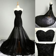 the dress is black and has sheer tulle