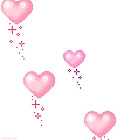 pink heart shaped balloons floating in the air on a white background with crosses and hearts