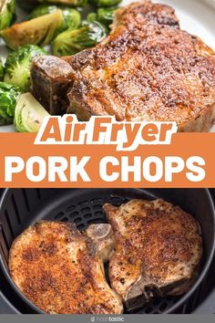 air fryer pork chops with broccoli and brussel sprouts