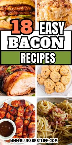 These 18 easy bacon recipes are dinner and appetizers that all have crispy salty bacon added. Make delicious bacon pasta, chicken wrapped with bacon and more exciting recipes. Bacon Wrapped Recipes, Bacon Pasta Recipes, Exciting Recipes, Pasta Chicken, Easy Bacon, Dinner Sandwiches