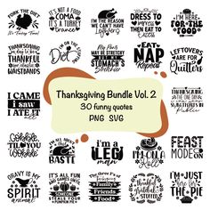 thanksgiving bundle vol 2 with 30 funny quotes and sayings for svt, dxf