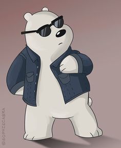 a cartoon polar bear wearing sunglasses and a denim jacket