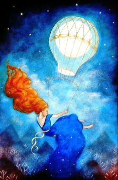 Lucy Campbell, Moon Balloon, Bathroom Idea, New Bathroom, Fantasy Paintings, Room Idea, Decoration Idea, Blue Art, Whimsical Art