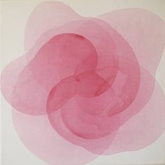 an abstract painting with pink colors on a white background in the shape of a flower