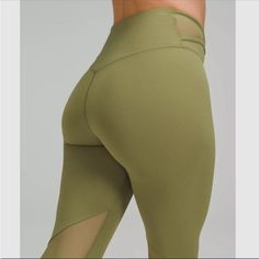 Nwt Nulu And Crisscross Mesh 23”. Compression Yoga Pants With Mesh Back, High Stretch Yoga Pants With Mesh Back, Athleisure Workout Bottoms With Mesh Back, Sports Yoga Pants With Mesh Back, Mesh Back Yoga Pants For Sports, Green Mesh Back Activewear For Yoga, White Lululemon Leggings, Lulu Leggings, Rose Leggings