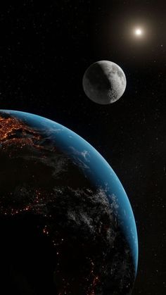 the earth and moon are seen from space in this artist's impression, which is part of a series of images taken by nasa astronauts