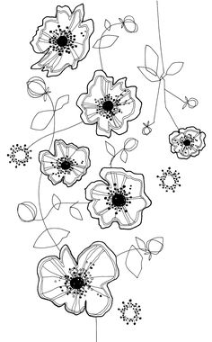 black and white drawing of flowers with leaves