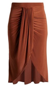 Soft, stretchy jersey adds a comfortable touch to this curve-hugging wrap skirt designed with an elegant draped design at the front. Elastic waist Lined 95% rayon, 5% spandex Machine wash, tumble dry Imported Diwali Edit, Elegant Drapes, Designer Drapes, Skirt Design, Nordstrom Store, Wrap Skirt, Diwali, Bralette, Elastic Waist