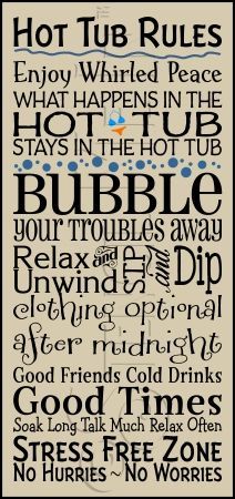 a black and white poster with the words hot tub rules written in different font styles